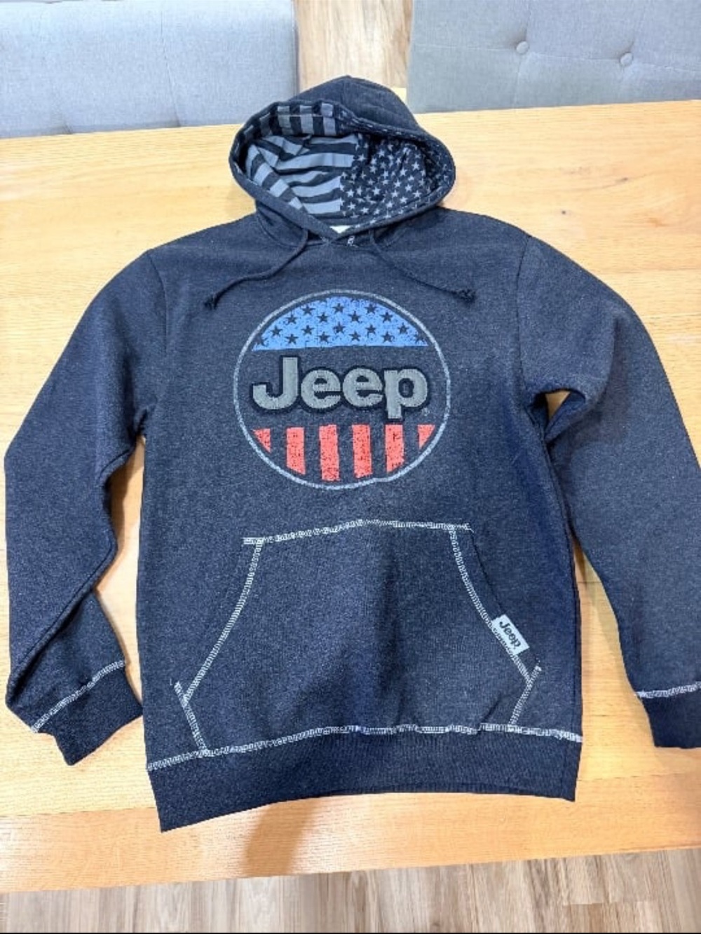 Jeep Black Hooded Sweatshirt with Red & Blue American Emblem